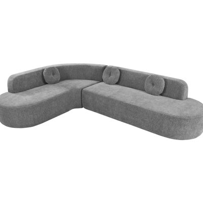 Très grand canapé modulaire rembourré en chenille avec mousse haute et aspect élégant - revêtement gris, mousse, expérience de détente