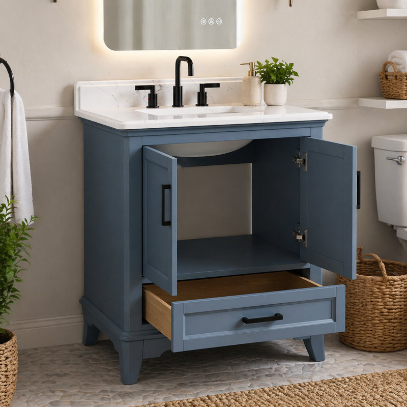 Rawsonville 30'' Free Standing Single Bathroom Vanity with Quartz Top