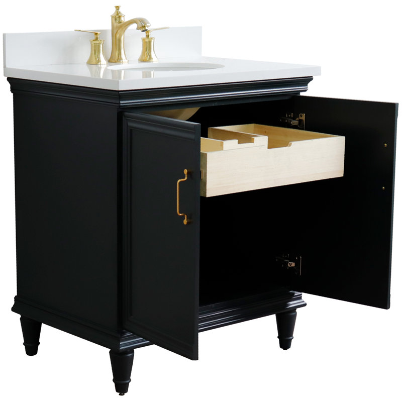 Ensemble de meuble-lavabo simple 31 po Nerys, Quartz blanc, Gris foncé