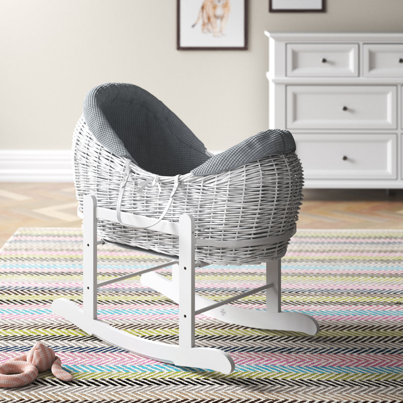 Moses Basket with Bedding with Mattress, White/Light Grey