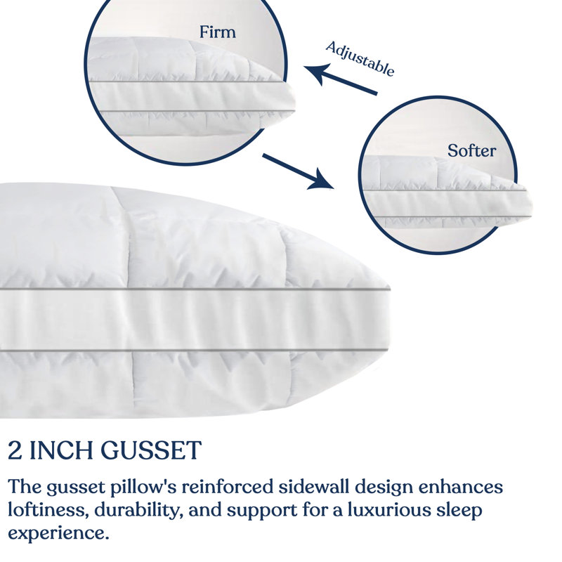 King Size White Merino Wool Quilted Adjustable Pillow with Organic Cotton Cover