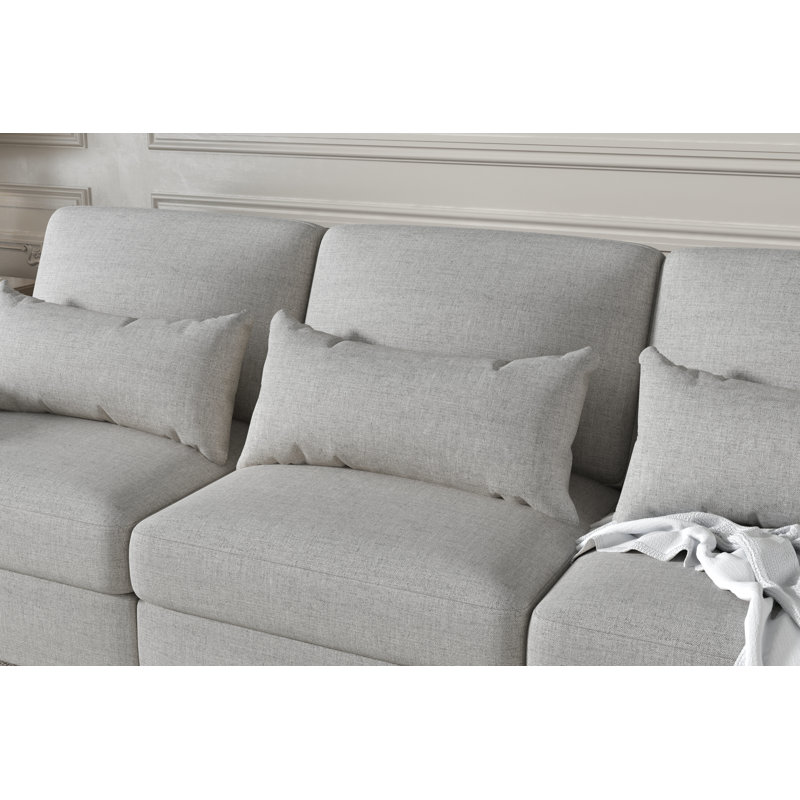 Canapé modulaire 5 pièces avec repose-pieds, Mélange de lin gris clair
