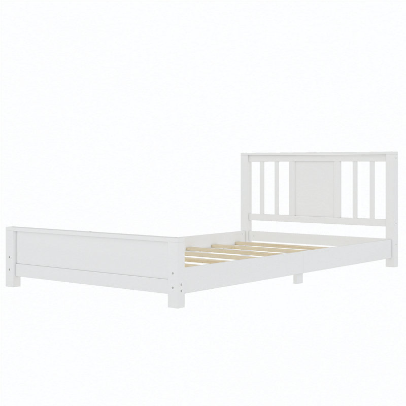 Base de lit plateforme simple avec tête de lit, base de lit plateforme en bois massif, lit de plancher avec lattes de support, blanc