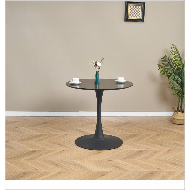 31.5"BLACK AND WALNUT Tulip Table Mid-century Dining Table for 2-4 people, Brown, Black, 28.74"H x 31.49"L x 31.49"W