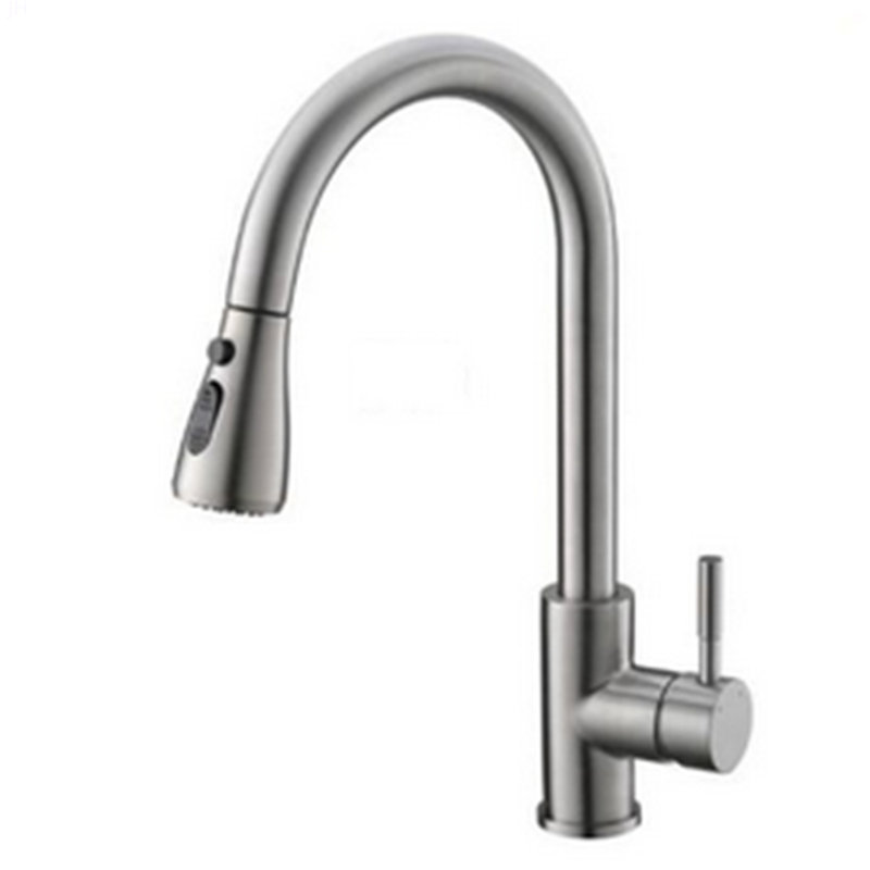 Robinet de cuisine avec lavabo à poignée simple FLG, Nickel brossé