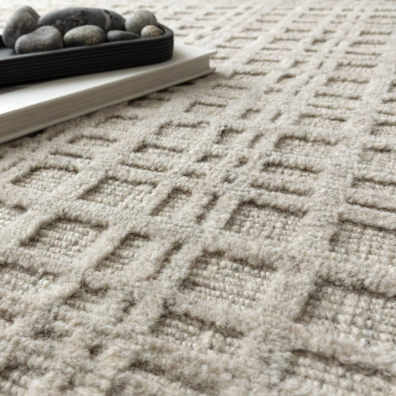 Beltsville Chequered Wool Hand Woven Area Rug, Grey, Rectangle 160 x 230 cm