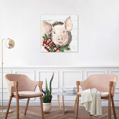 Christmas Pig 1 Piece Wrapped Canvas Painting