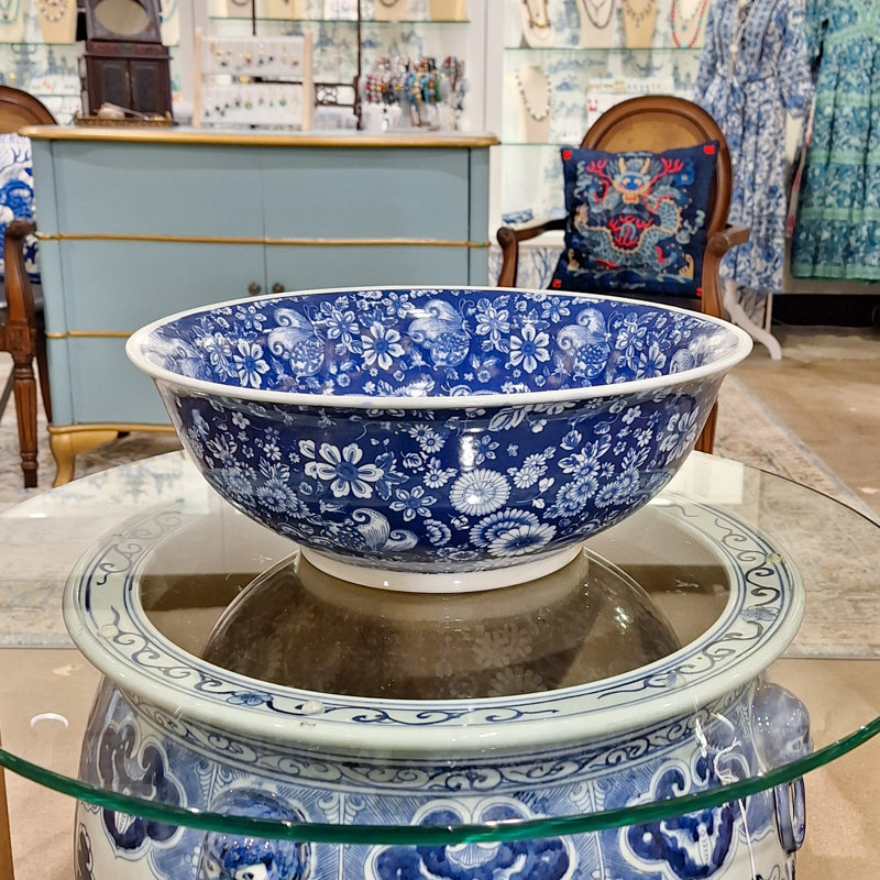 Bol décoratif en porcelaine, H 6 po x l 16 po x P 16 po