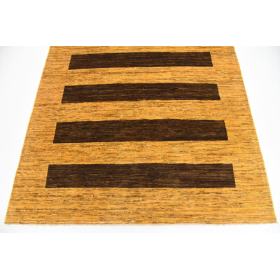 Tapis zone en laine dorée/brune 5 pi x 6 pi 6 po one-of-kind à la main noué la new age Nash