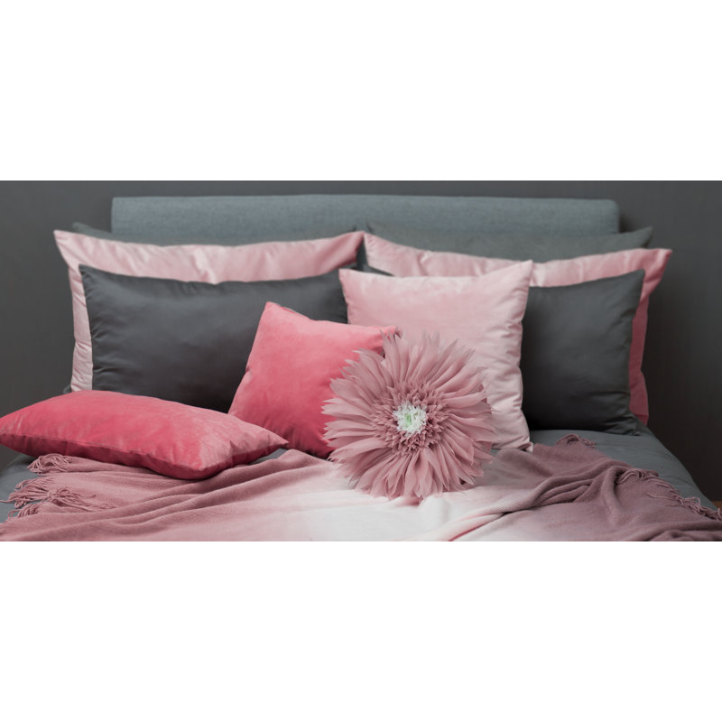 12" Pink Satin 3D Floral Accent Pillow