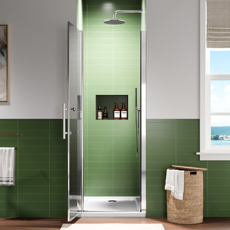 26-27.5＂w X 68＂pivot Single Shower Door With 1/4＂(6mm) Clear Tempered Glass, Chrome