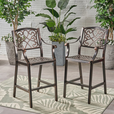 Elegant Copper Patio Bar Stools, Aluminum Frame, Traditional Design For Outdoor Entertaining