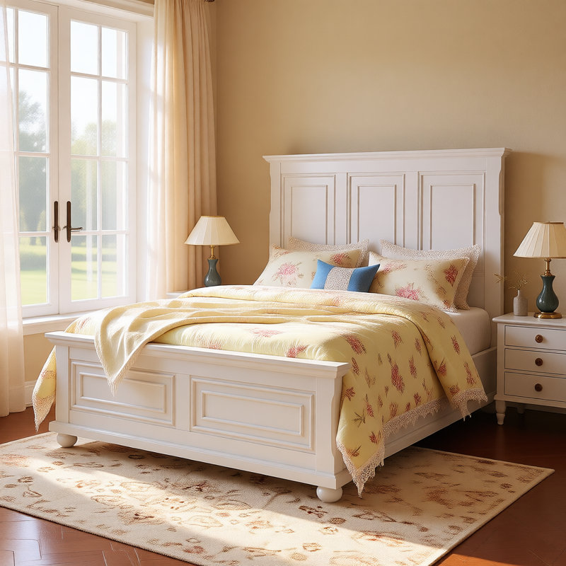 Traditional Pinewood Bed Frame with Decorative Headboard & Footboard, Vintage Town & Country Style, No Box Spring Needed
