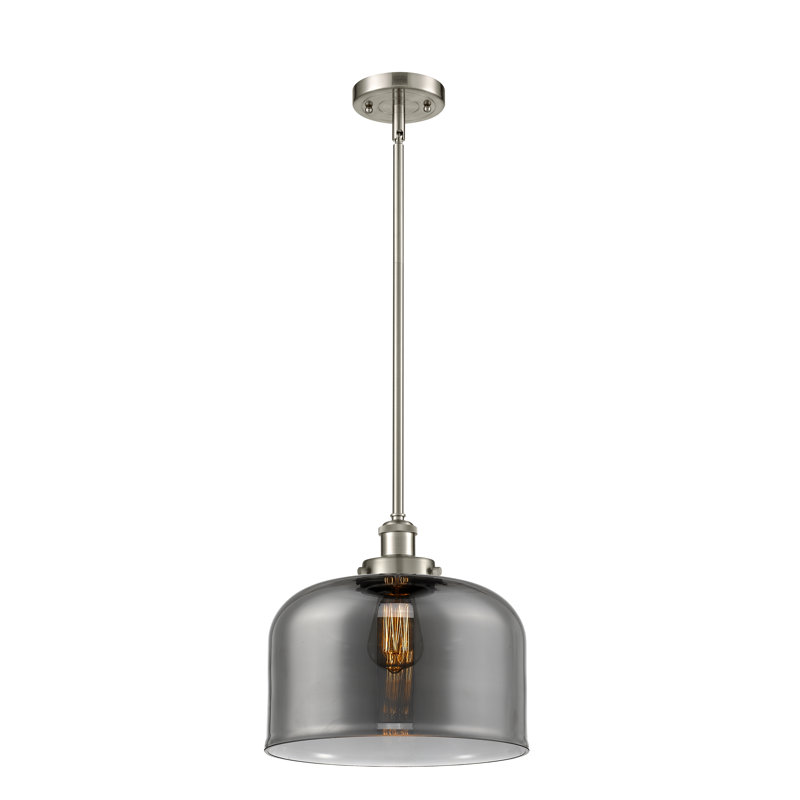 Ballston Urban Bell - 1 Light 12" Stem Hung Mini Pendant, No Bulb Included, Brushed Satin Nickel, Plated Smoke