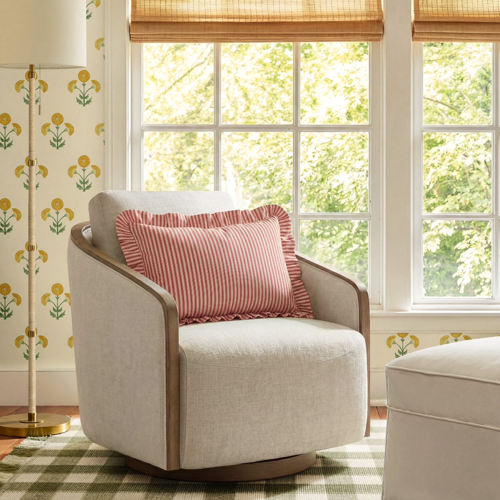 Nieve Swivel Barrel Chair, Nathan Wheat Tweed