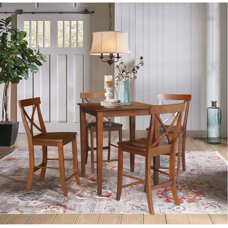 Counter Height Solid Wood Dining Set, 5 Pieces: 1 Table, 4 Chairs, Espresso
