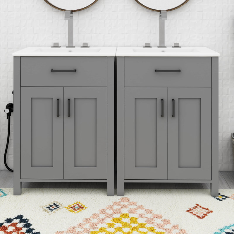 Meuble-lavabo moderne de 48 pouces avec lavabo en céramique, tiroir rabattable, tablettes de porte à double couche