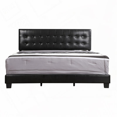 PU Faux Leather Upholstered Bed with Tufted Headboard