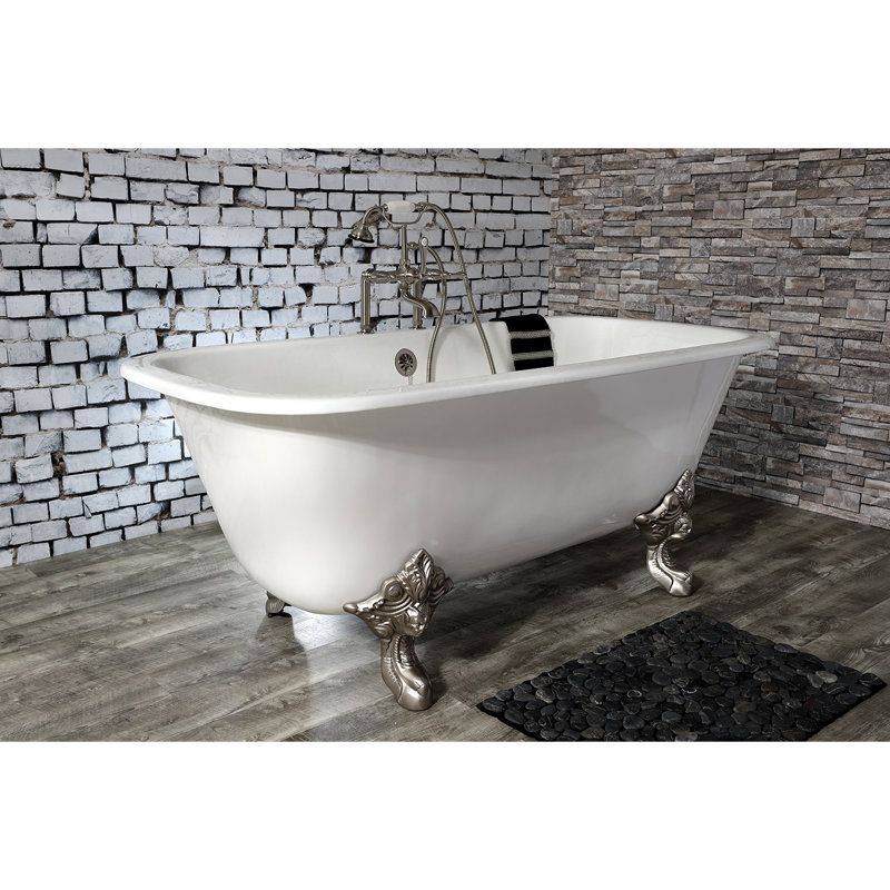 Kingston Brass Aqua Eden 67-Inch Cast Iron Rectangular Double Ended Clawfoot Tub (7-Inch Faucet Drillings), Brushed Nickel