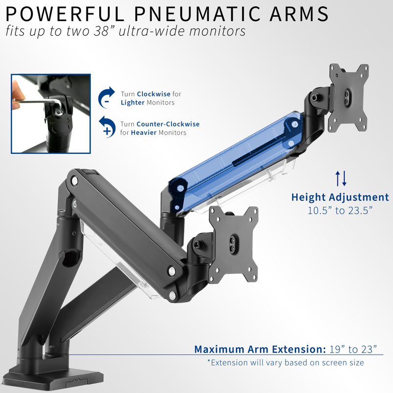 Pneumatic Arm Dual Monitor Desk Mount