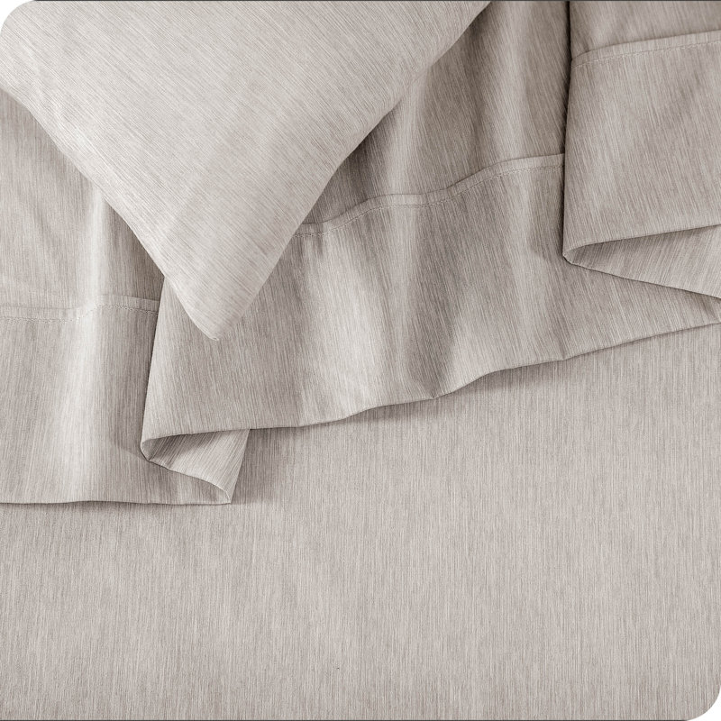 Ensemble de draps en microfibre Bare Home, Ensemble de draps pour lit simple TG + 1 drap-hous, Chiné, galet