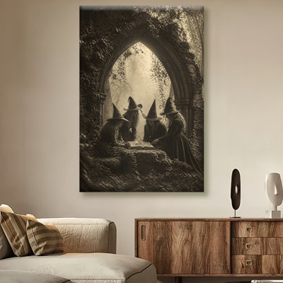 Vintage Witch Canvas Wall Art Moody Witch in The Forest Pictures Prints, Abstract Gothic Halloween Artwork Paintings for Living Room Bedroom Gallery Farmhouse Home Decor