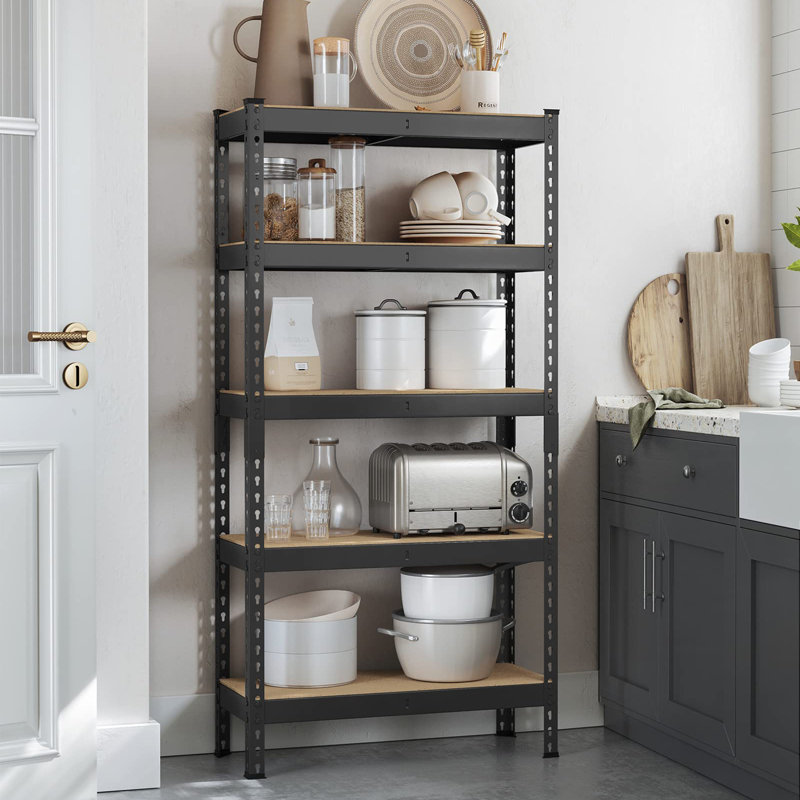 75cm W Steel Shelving Unit, Black/Natural