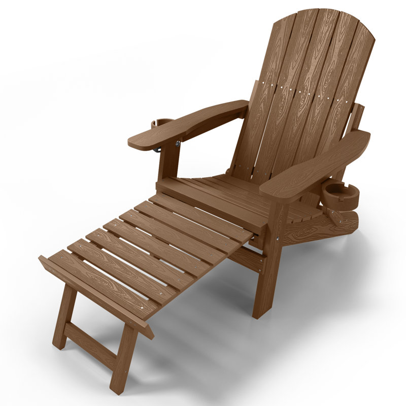 Adirondack Chair With Retractable Ottoman Folding Adirondack Chairs Adjustable Backrest With Footrest Fire Pit Chairs, Brown