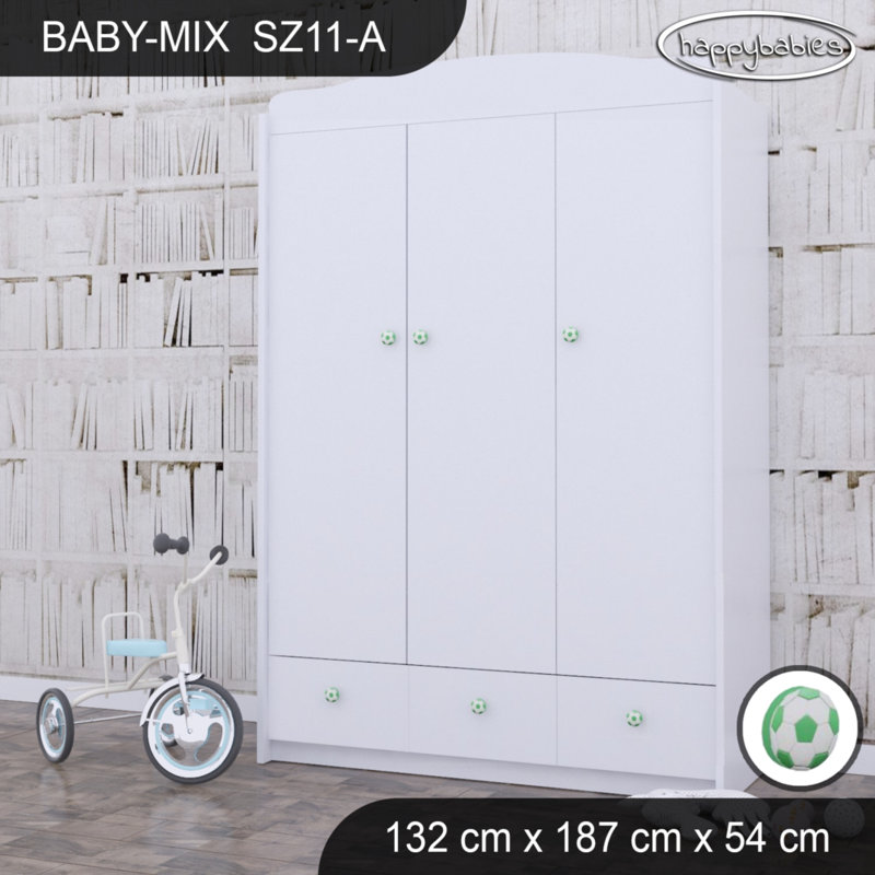 Baby 3 Door Wardrobe, Green/White