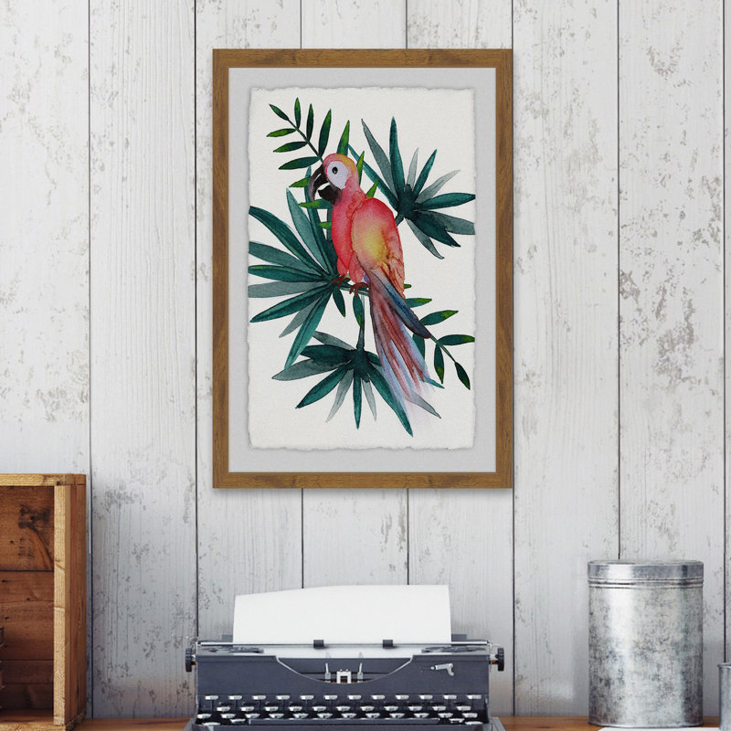 Red Parrot - Single Picture Frame Painting, 46cm H x 30cm W x 4cm D