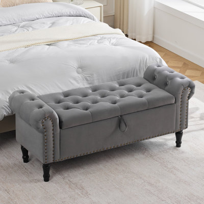 Lunara 51"Storage Bench for Bedroom End of Bed with Tufted Seat and Roll Nailhead Trims Arms