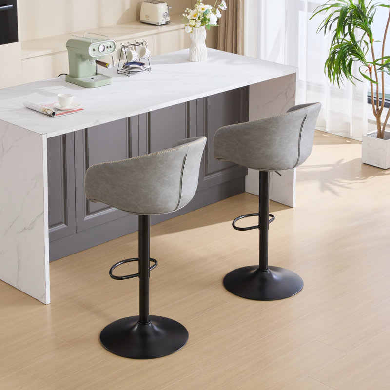 Tabourets de bar pivotants réglables avec anneau en caoutchouc - Chaises en îlot de cuisine de style Mid-Century capitonné pour îlot de cuisine, gris, ergonomique et minimaliste