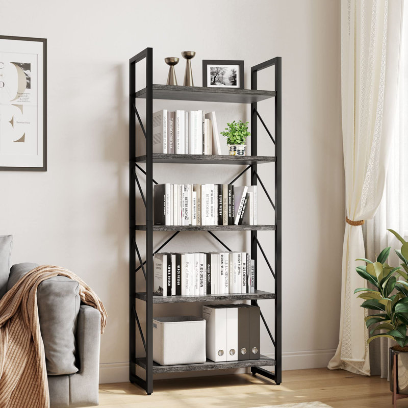 Bibliothèque moderne 5 niveaux, Noir/gris, H 62,2 po x l 23,58 po x P 11,81 po