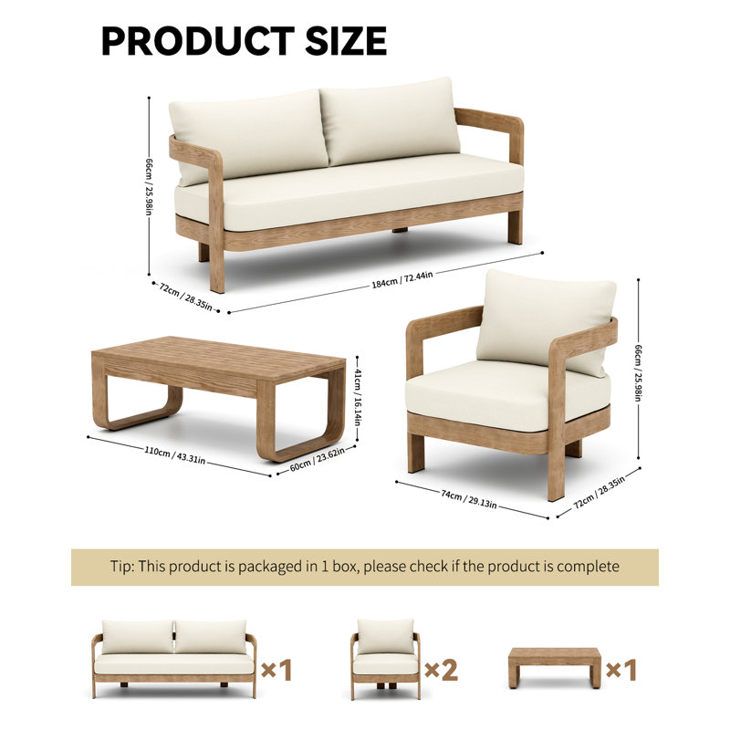 Assembly Free Sofa, Quick Assembly Coffee Table,Outdoor Aluminum Sofa Set, 6 Person Outdoor Seating Sofa, Wood Grain Veneer Sofa Set for Patio