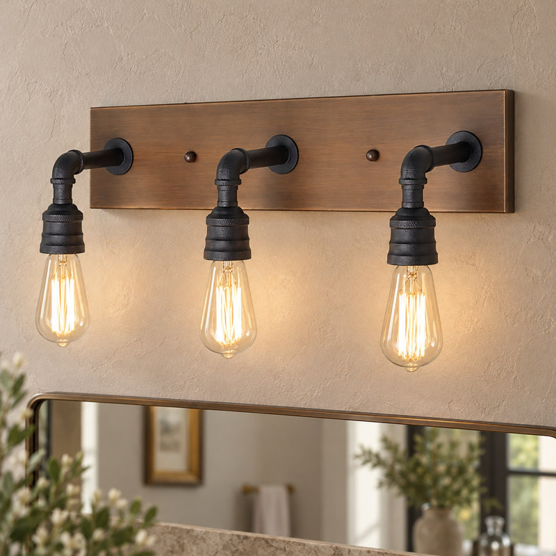 Mutchler 3-Light Farmhouse Vanity Light, Water Pipe for Bathroom Vanity, Black, 3