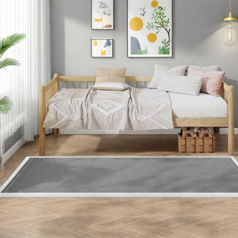 Lits jumeaux gain de place avec rangement, bois de pin massif, canapé d'intérieur rustique moderne, Beige