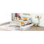 Lit plateforme blanc en bois pleine grandeur avec garde-corps doubles et 2 tiroirs de rangement-195740989-195740988