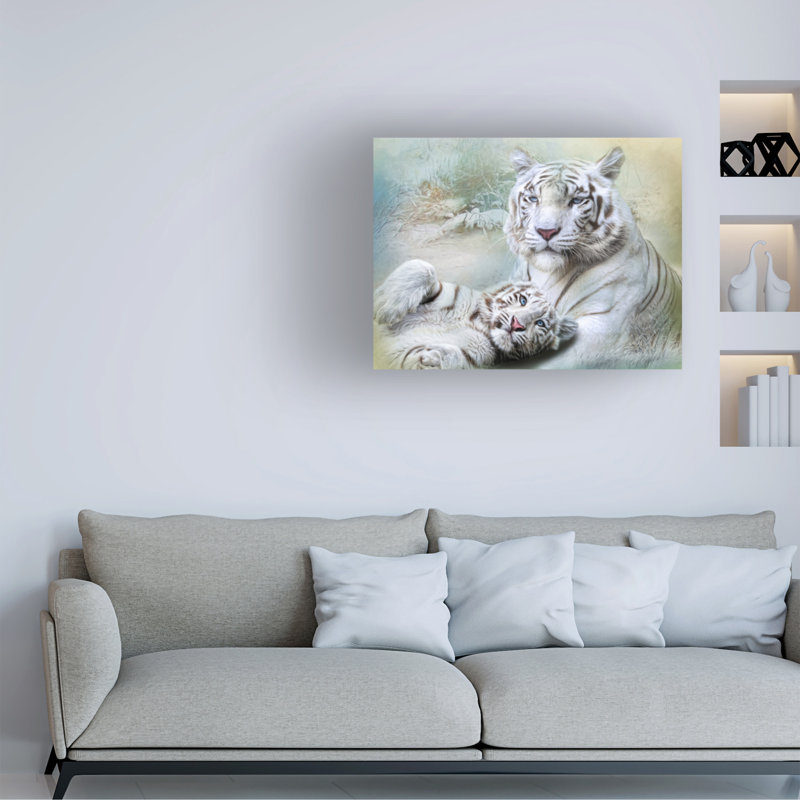 Animaux, animaux, tigre blanc sur fond blanc, H 35 po x l 47 po x P 2 po