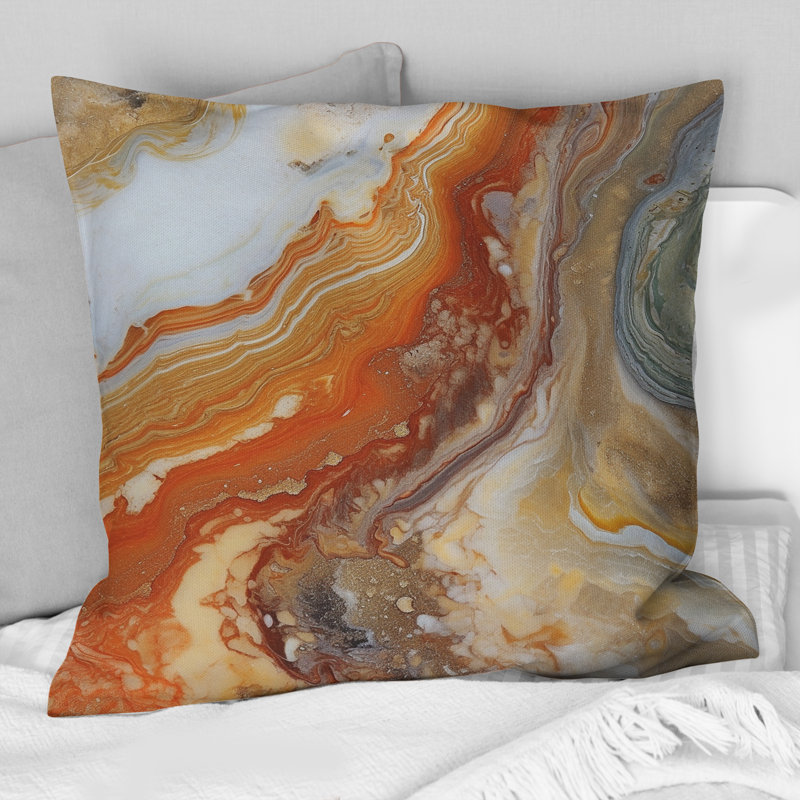 Orange Beige Aqua Symphony - Abstract Printed Throw Pillow, Square 16"