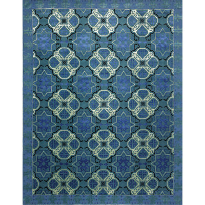 Capistrano Oriental Area Rug in Cobalt/Mint Green/Black