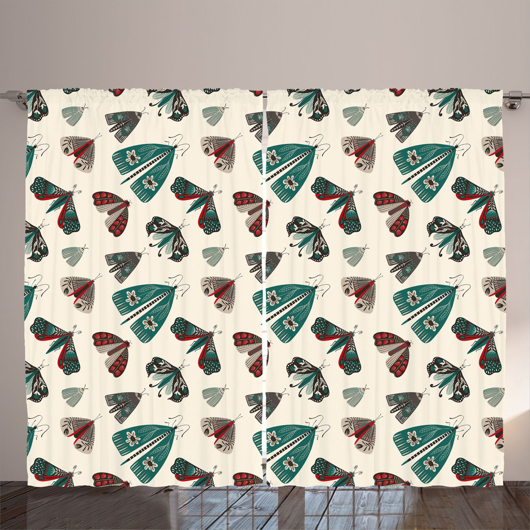 Rustic curtain, boho tribal butterfly, nature theme, teal dark pink cream