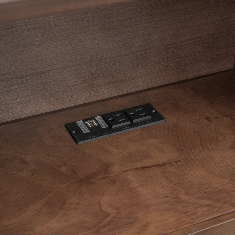 Lit plateforme avec rangement et tablettes coulissantes, lit gigogne et 2 tiroirs, Espresso