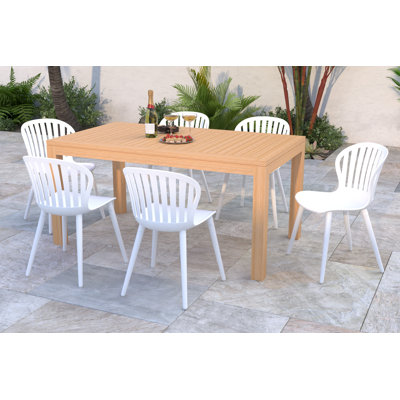 Anautica Outdoor Patio 7pc FSC Solid Teak Wood and Aluminum Dining Set