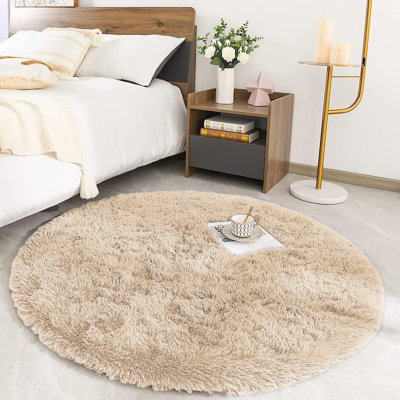 Solid Colored Shaggy 4X4ft Round Rug For Living Room Fluffy Rug