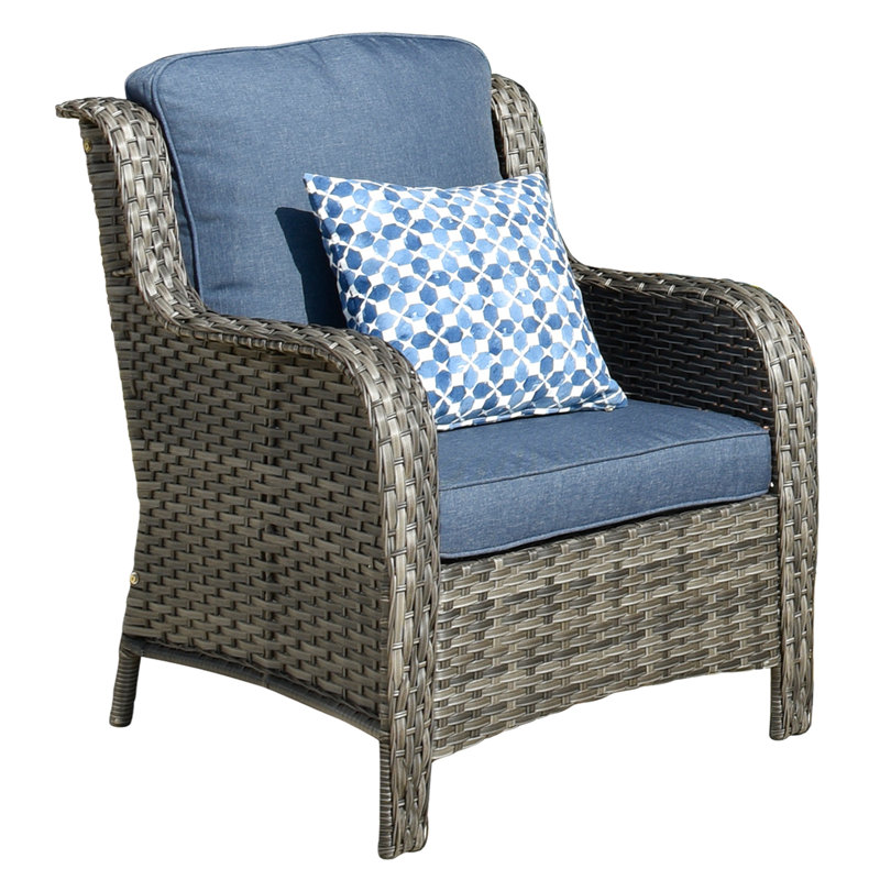 Cracraft Wicker 9 - Person Patio Conversation Set with Cushions, Gray Frame/Blue Cushion
