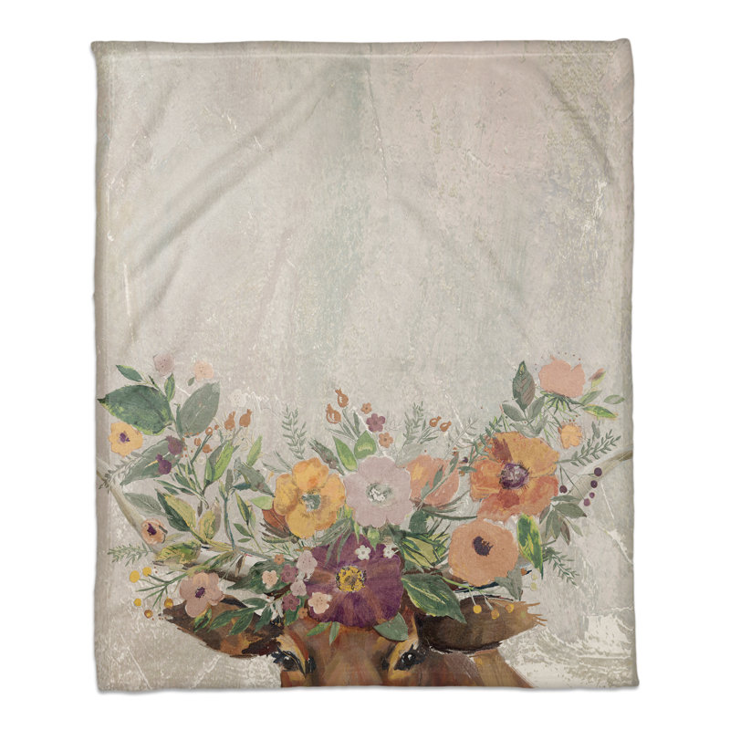 Steer with Flower Horns Throw Blanket