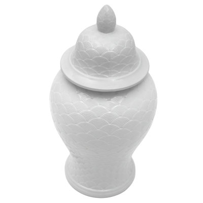 24" Antique White Scaled Temple Jar