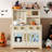 Wooden Play Kitchen For Ages 3-8 Babies, Cat Design Kitchen Playset With Microwave, Stove, Sink, Clicking Knobs, Kids Children Pretend Toy For Boys And Girls, White-123098016