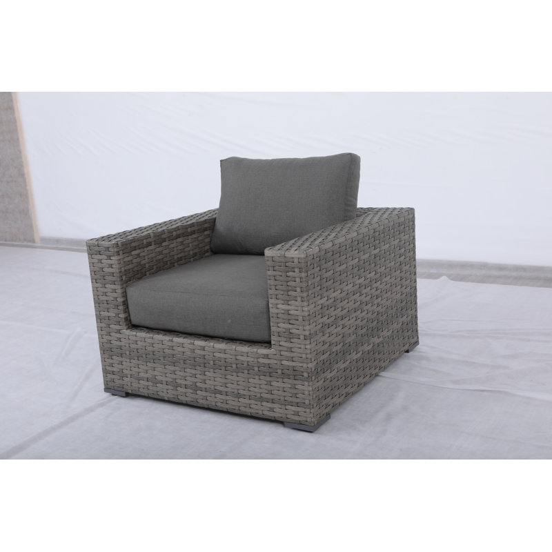 Chaise longue d'extérieur en osier Kaiser, coussins inclus, Gris anthracite