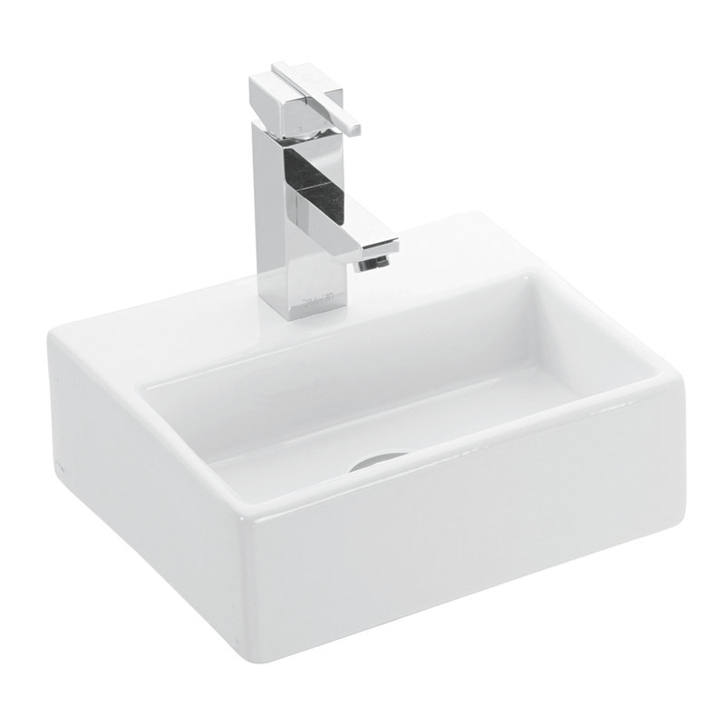 Quattro 13'' L Bathroom Sink, Single Hole Faucet, Glossy White